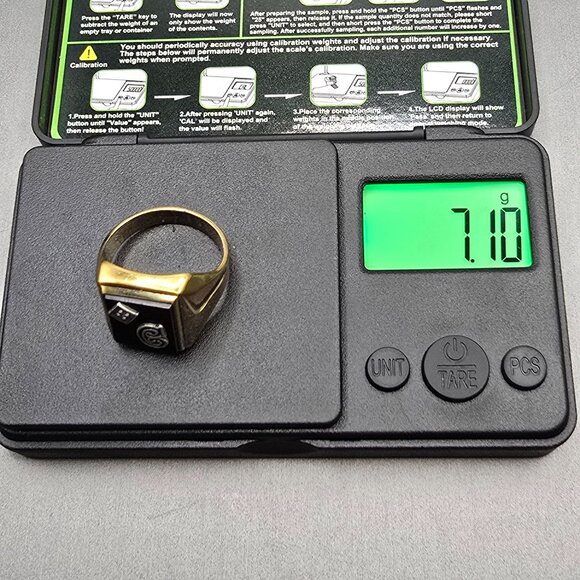 VTG Vargus Sterling Vermeil Black Onyx Diamond Men Signet Initial Ring Size 11 - Picture 11 of 12